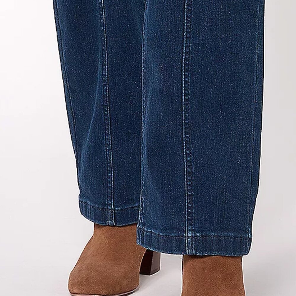 NEW Denim & Co. Cozy Touch Denim Regular Relaxed Straight Jeans 10 Dark Wash - Picture 7 of 8